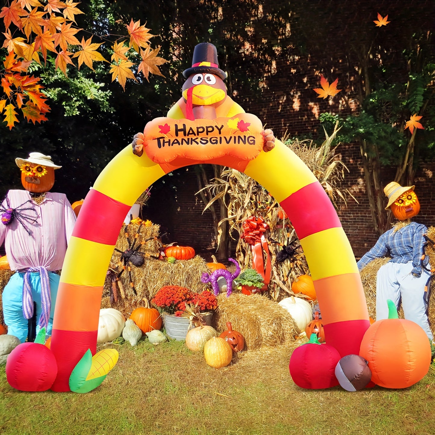 8FT Tall Autumn Turkey Archway Inflatable - Inflatable Yard Decorations with LED Lights, Blow Up Design, Outdoor Lawn Decor for Happy Thanksgiving Festival and Harvest Fall Season