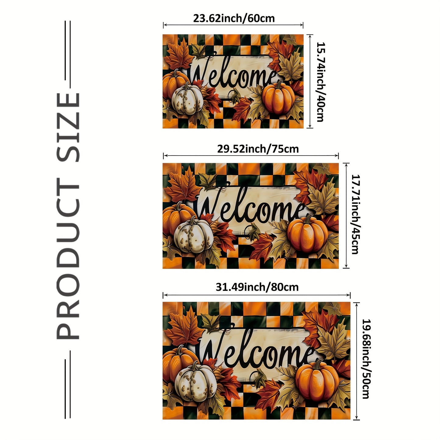 Charming Farmhouse-Style Pumpkin & Maple Leaf Design Rug - Non-Slip, Easy to Clean, Lightweight, Polyester, Shape, Machine Made, Hand Care Only for Living Spaces, Cooking Areas, Workspaces, and Doorways Decor