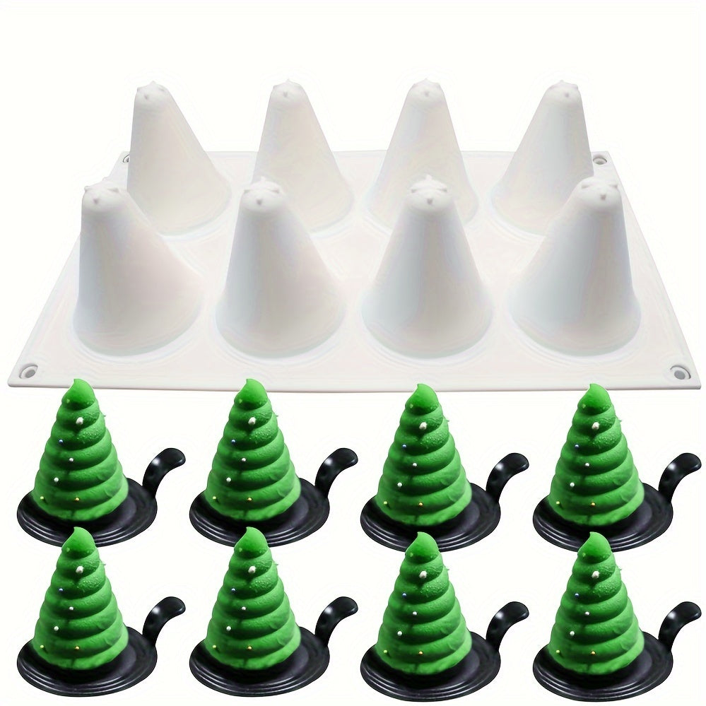 Christmas Tree Silicone Cake Mold - 8-Cavity, Non-Stick Baking Pan for Festive Desserts & Pastries