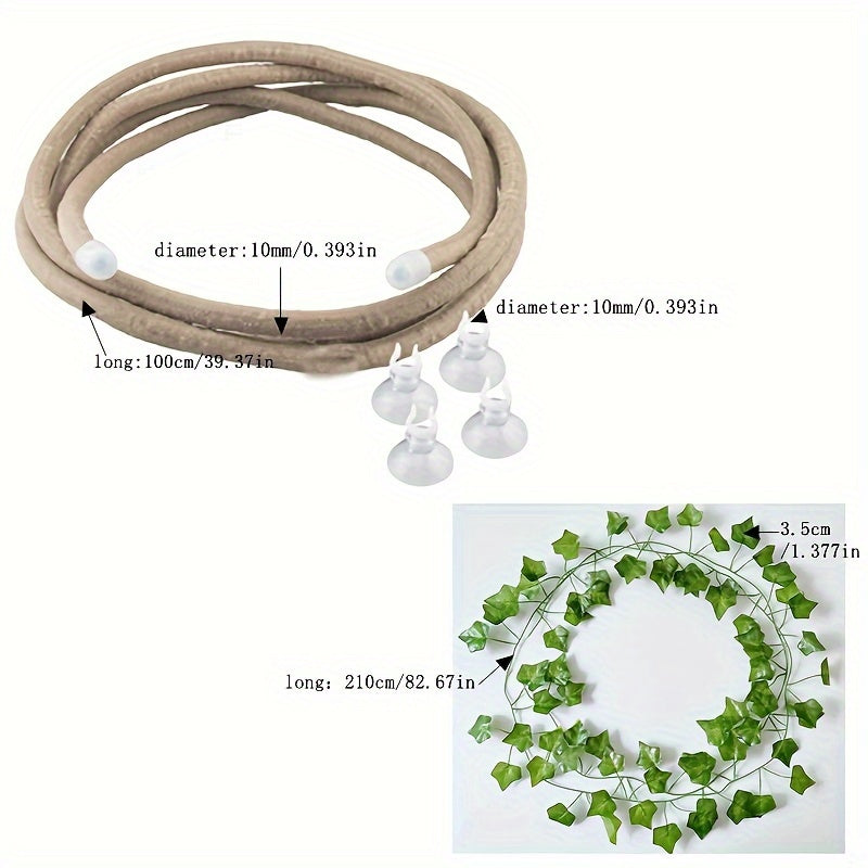 Reptile Jungle Climber Set - Flexible Rattan Vines and Leaves with Suction Cups for Habitat Decor - All-Season Durable Material - Ideal for Chameleon, Lizards, Gecko Climbing