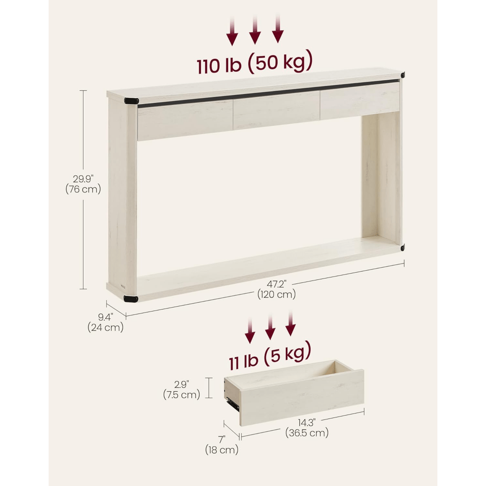 VASAGLE Console Table With Storage, 47.2 Inches Sofa Table Entryway Table, Sofa Table, Behind Couch Table, Narrow Console Table, 2-Tier Console Tables For Entryway, Living Room, Bedroom