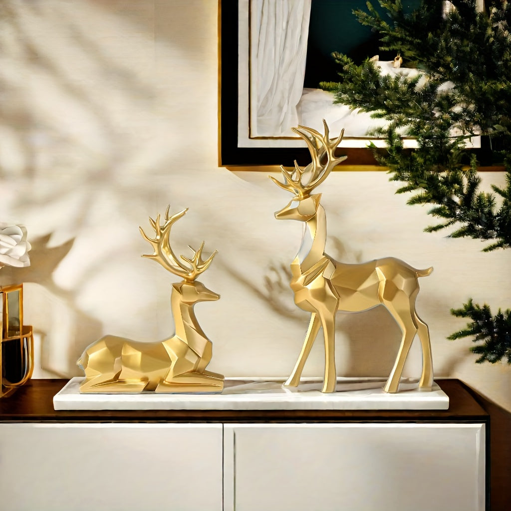 2pcs/set Reindeer, Christmas New Year Wedding Small Statue Decoration, Office Desk, Home Decoration Crafts, Room Decoration Reindeer and TV Cabinet Creative Deer Ornaments, Perfect Living Room and Warm Decoration Gift