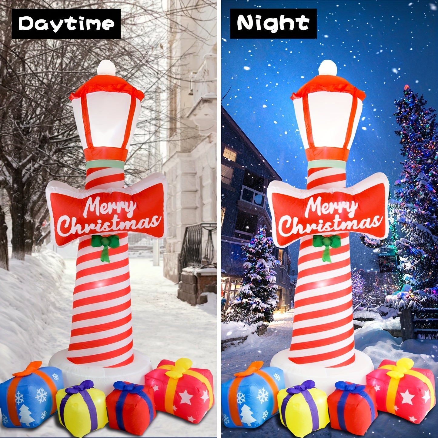 8.1FT Christmas Inflatable Lighthouse with Gift Boxs, Christmas Blow Up Yard Decorations Christmas Inflatables with LED Lights for Holiday Party Outdoor Garden Yard Lawn Decor