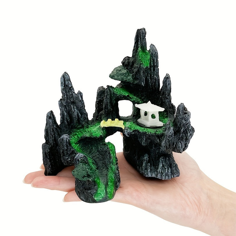 1pc Majestic Aquarium Mountain Rockery - Lush Moss Tree & Cave - Durable Stone Fish Tank Ornament - Create a Tranquil Underwater Landscape Decor