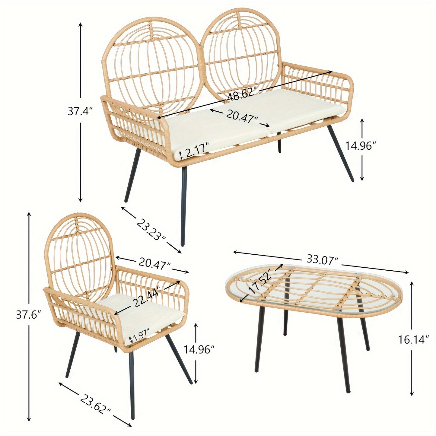 4 Pieces Boho Wicker Patio Conversation Set