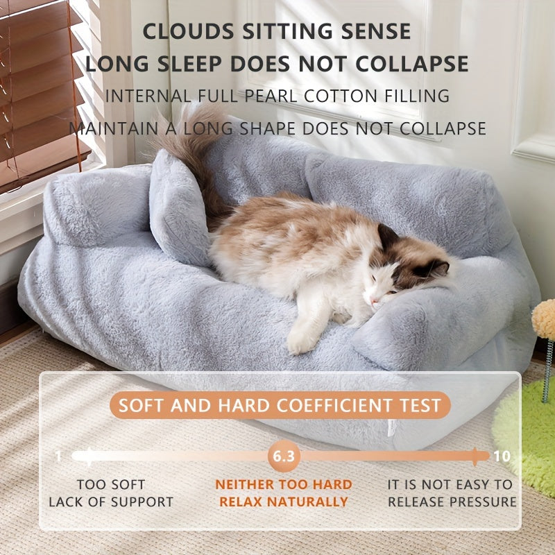 Luxurious Plush Pet Sofa Bed - Ultra Soft, Warm Couch with Washable and Removable Cover, Non-Slip Bottom, Ideal for Medium and Small Dogs and Cats, 100% Polyester Material, Cotton Filling, Detachable Design