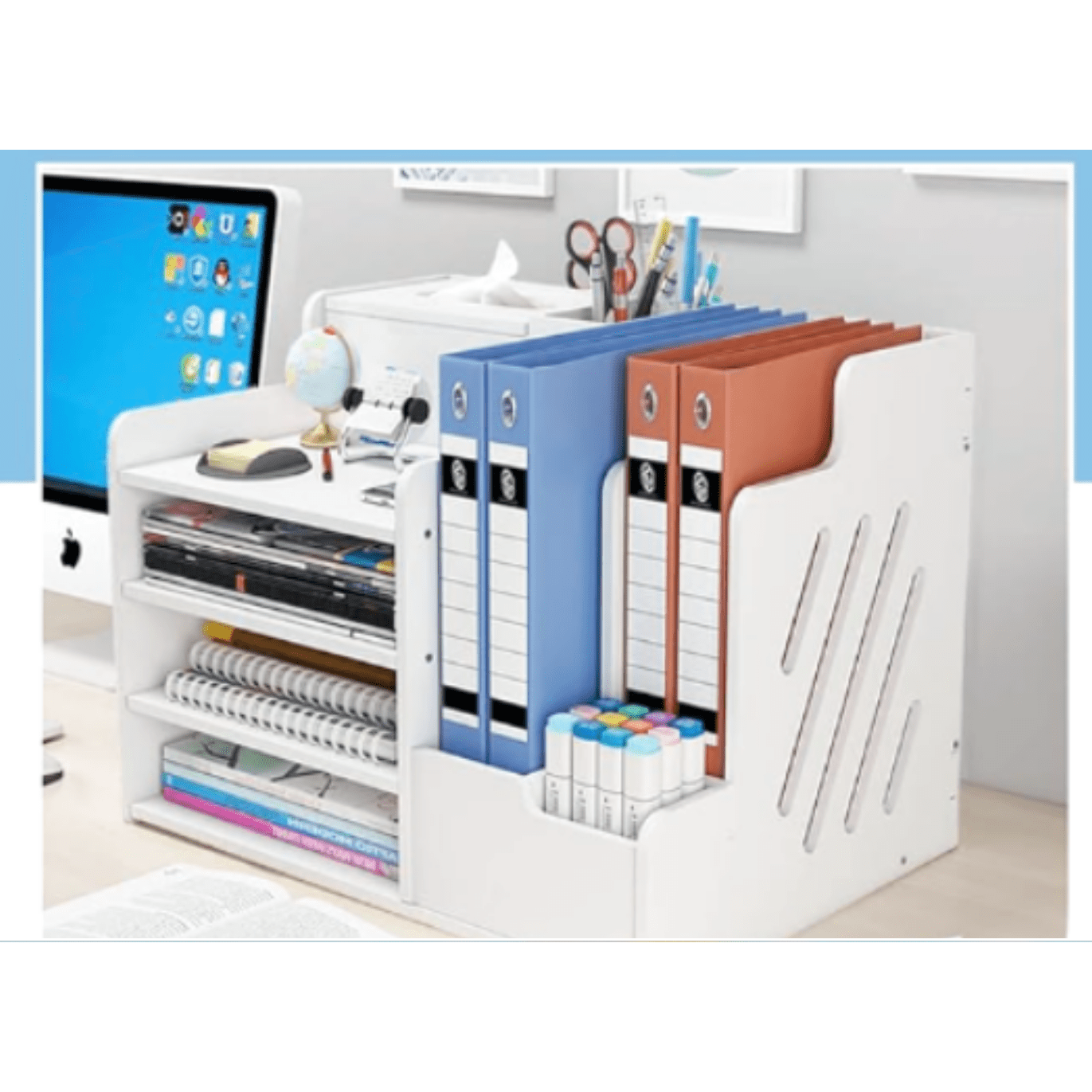 White Desktop Organizer, Multipurpose Desk Document File Tray Organizer Storage Display Shelf Rack for Home Office School