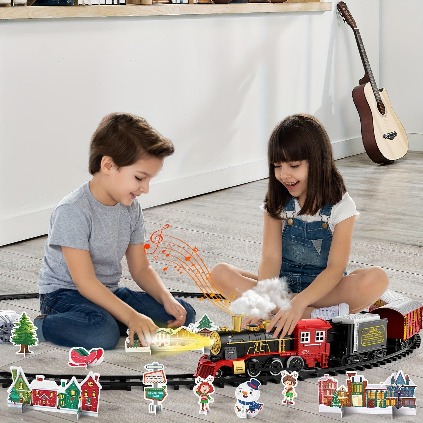 Electric Train Set for Kids Boys and Girls, Classic Christmas Train Toys, Steam Locomotive Engine, Lights & Sound, Tracks, Birthday Toy Christmas Halloween Gift