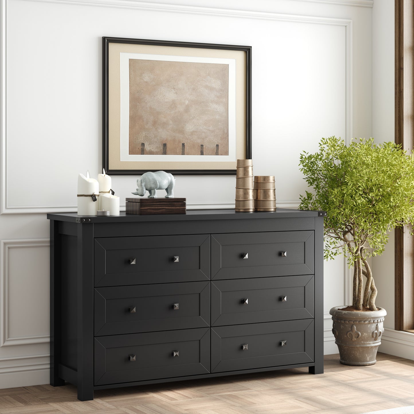 Dreserfor Bedroom With 6 Drawers. Modem Wide Wooden Doset Dreser Chest Storage 0roanizer For Liyno Room EhinwavHome 0fice Rom Decr Home Decor Fal DecorBedrom Dec