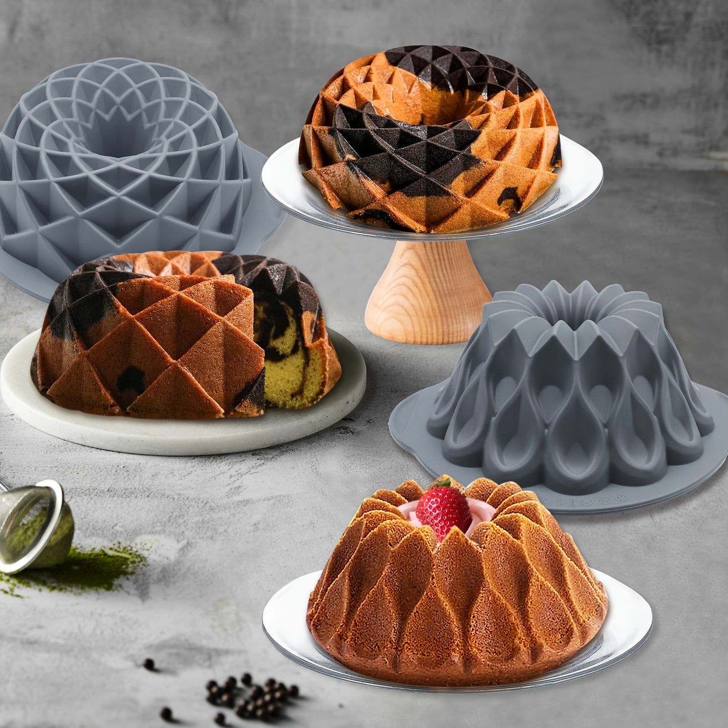 Silicone Bundt Cake Pan Set - Non-Stick, Versatile Crown and Bird's Nest Molds for Baking, Chocolate, Jello - Ideal for Halloween, Christmas, Easter, Thanksgiving, 4th of July - Multifunctional Kitchen Bakeware