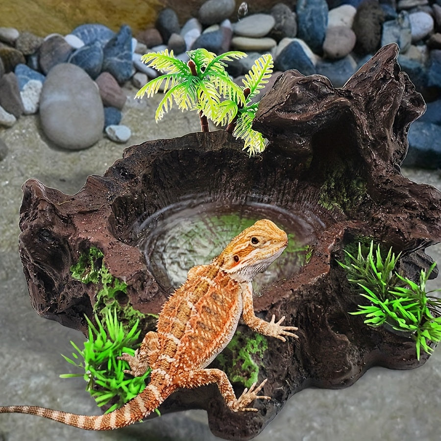 Resin Reptile Habitat Decor with Artificial Plants - Amphibian Terrarium Accessory, Uncharged, Suitable for Lizards, Turtles, Frogs, Snakes - 1pc