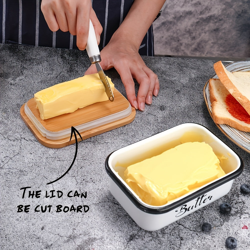 Butter Dish with Lid for Countertop, Metal Butter Keeper with Stainless Steel Multipurpose Butter Knife, Large Butter Container with Double High-quality Silicone Good Kitchen Gift