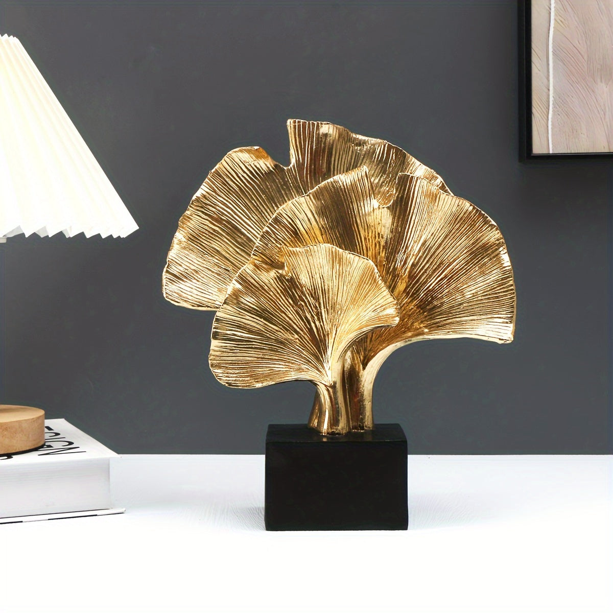 Resin Ginkgo Leaf Figurine - Modern Art Abstract Plant Sculpture for Home Decor, Indoor Use, No Electricity Required