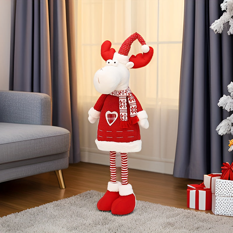 3PCS/Set Christmas Standing Plush Doll, Cute Santa Claus Snowman Elk Figurine Set With Telescopic Legs, Perfect For Festive Season Home Decor, Christmas Gifts