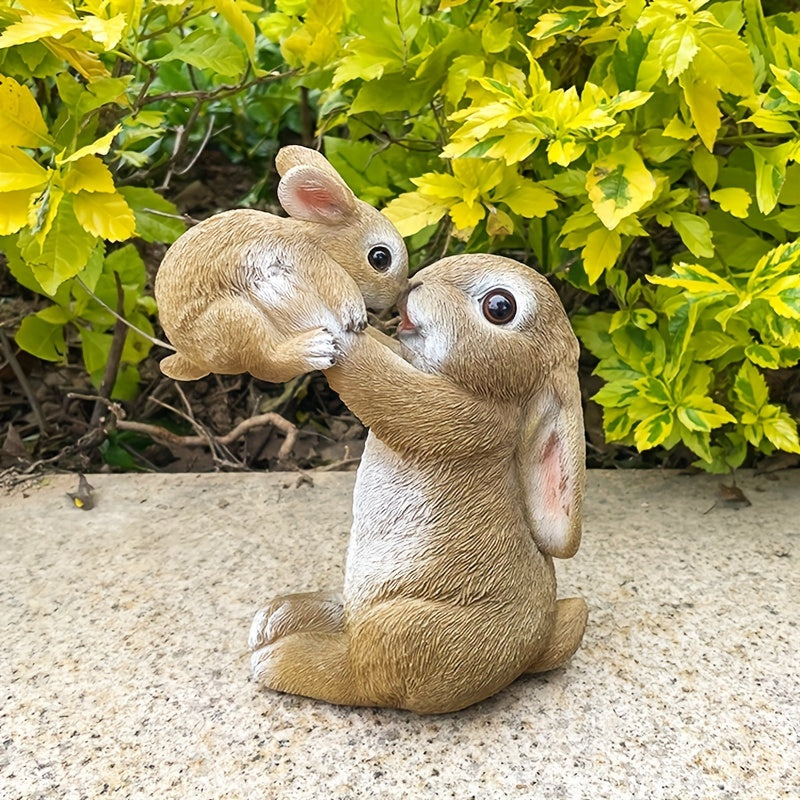 1pc Resin Rabbit Figurine, Classic Mother And Baby Bunny Playful Garden Ornament, Durable Resilient Outdoor Decor Statue, Yard Lawn Balcony Home Decor, Housewarming Gift