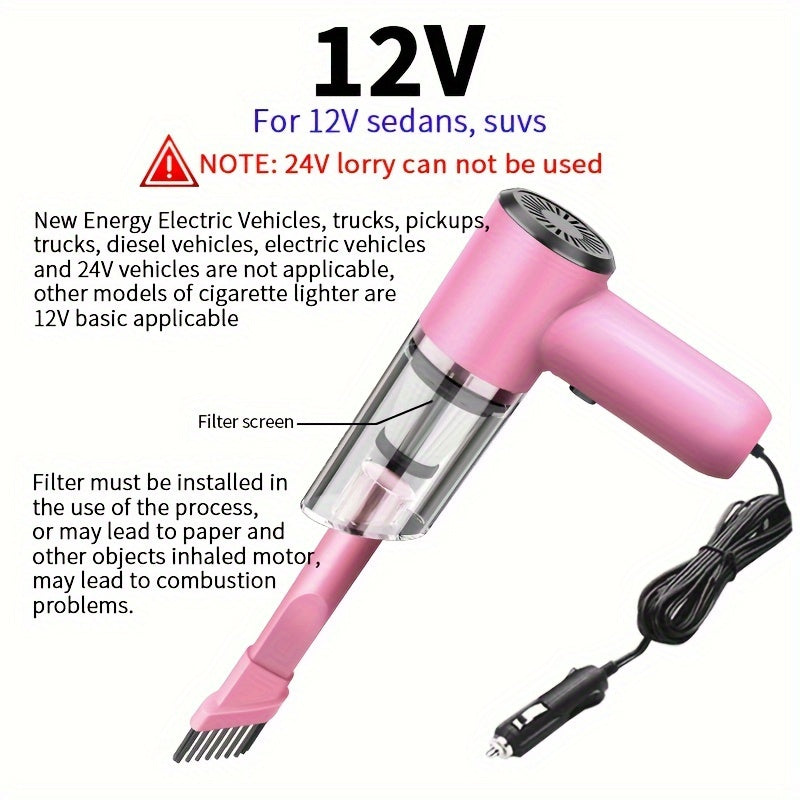 12V Portable Handheld Car Vacuum Cleaner - Vacuums for Pet Owners, Small Debris, and Crumbs Removal - Includes Accessory Kit with Crevice Tool, Brush, and More