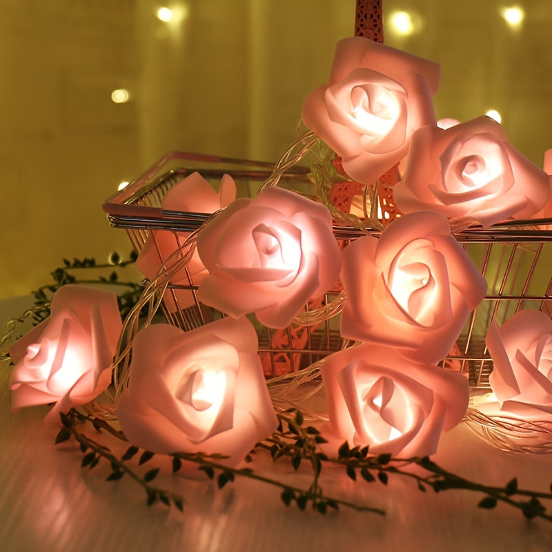 LED Rose String Lights, For Valentine's Day Wedding, Room Garden Decoration Night Light, Outdoor LED Fairy String Light Garland Wedding Street, Artificial Flowers LED Light, Mother And Valentines Day Gifts, Christmas & Hallow