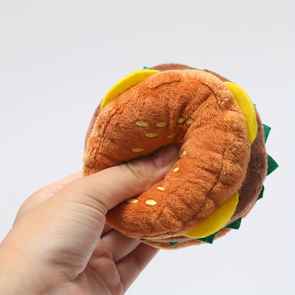 1pc Adorable Hamburger Design Pet Grinding Teeth Squeaky Plush Toy - Durable Interactive Dog Chew Toy for Aggressive Chewers - Fun and Sturdy Supply for Puppy Playtime