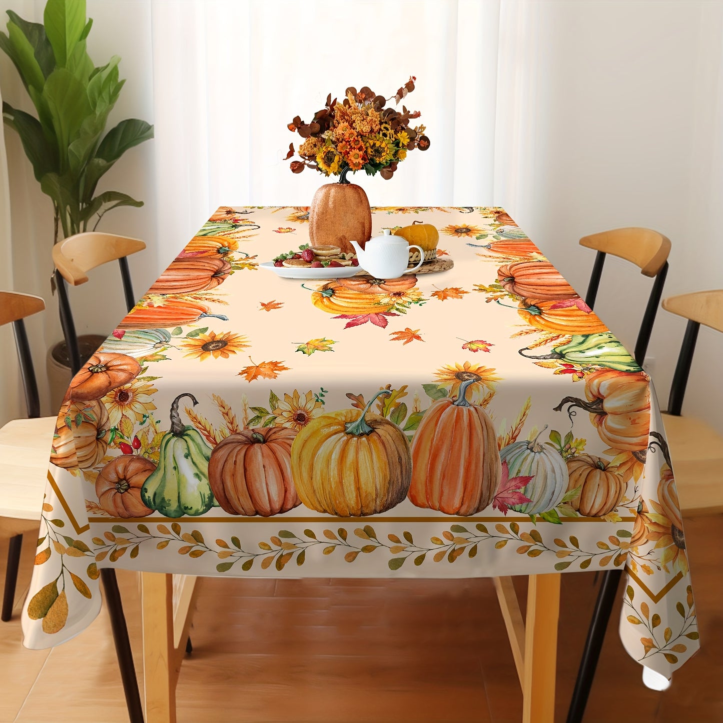 1pc Autumn Party Tablecloth, Orange Pumpkin Print, Perfect Party Decor, Home Supplies, Art Craft Sewing Supplies, Party Tablecloth, Polyester, Machine Woven, Holiday Season: Fall