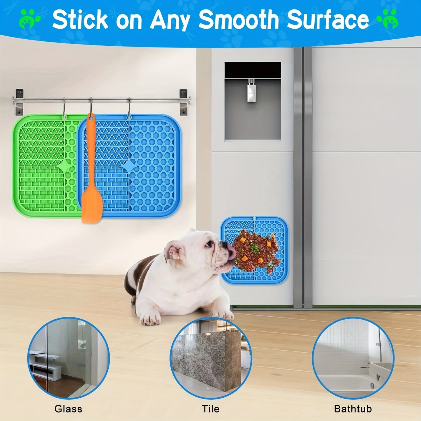 Lick Mat For Dogs, CIICII 3Pcs Slow Feeder Dog Bowls With Suction Cups(Green Dog Lick Mat + Blue Lick Mat For Cats + Orange Spatula)