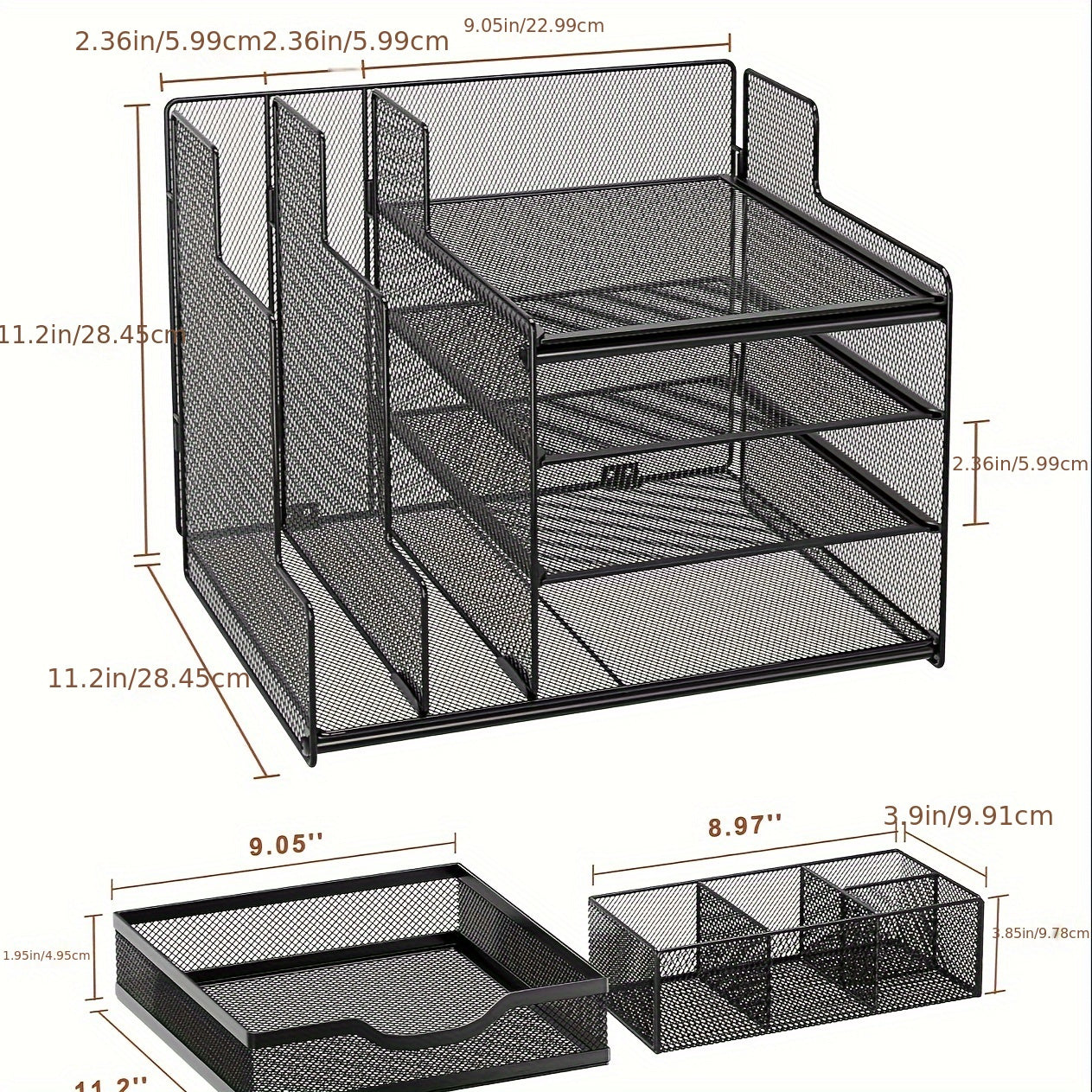 Desk Organizer with Mesh File Holder, 4-Tier Office Supplies Desk Organizers and Accessories with Sliding Drawers & Pen Holder, Desk File Organizer and Storage for Office, School, Home, Black