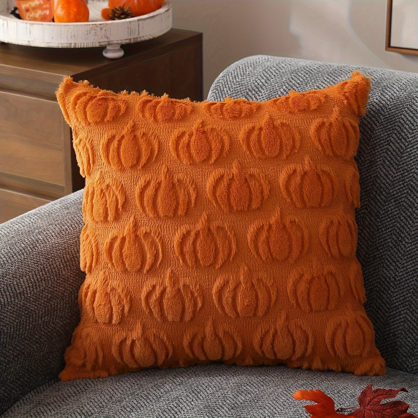 1PC Fall Decorative Pumpkin Pattern Throw Pillow Covers - 18 x 18 Soft Plush Faux Wool Couch Pillow Covers for Home Decor, Seasonal Accent Pillow Case Only