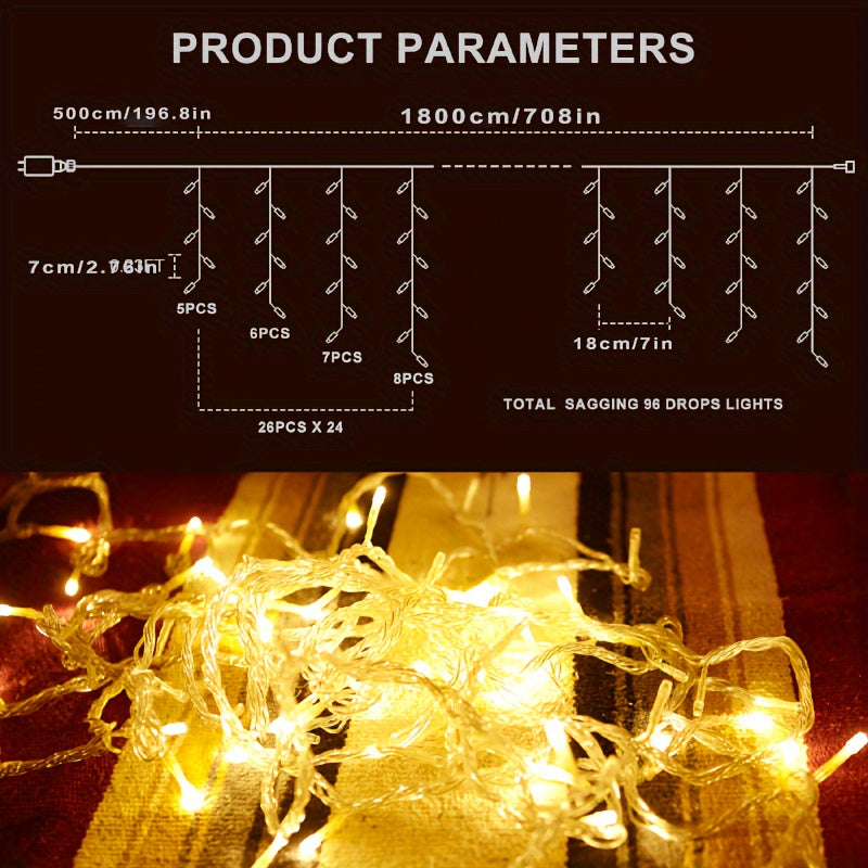 Assurged LED Icicle Lights, LED Light Strips, Christmas Icicle Lights,, Multiple Modes And Timers, Warm White, Cool White, Suitable For Eaves Lights, Festivals, Weddings, Christmas Decorations