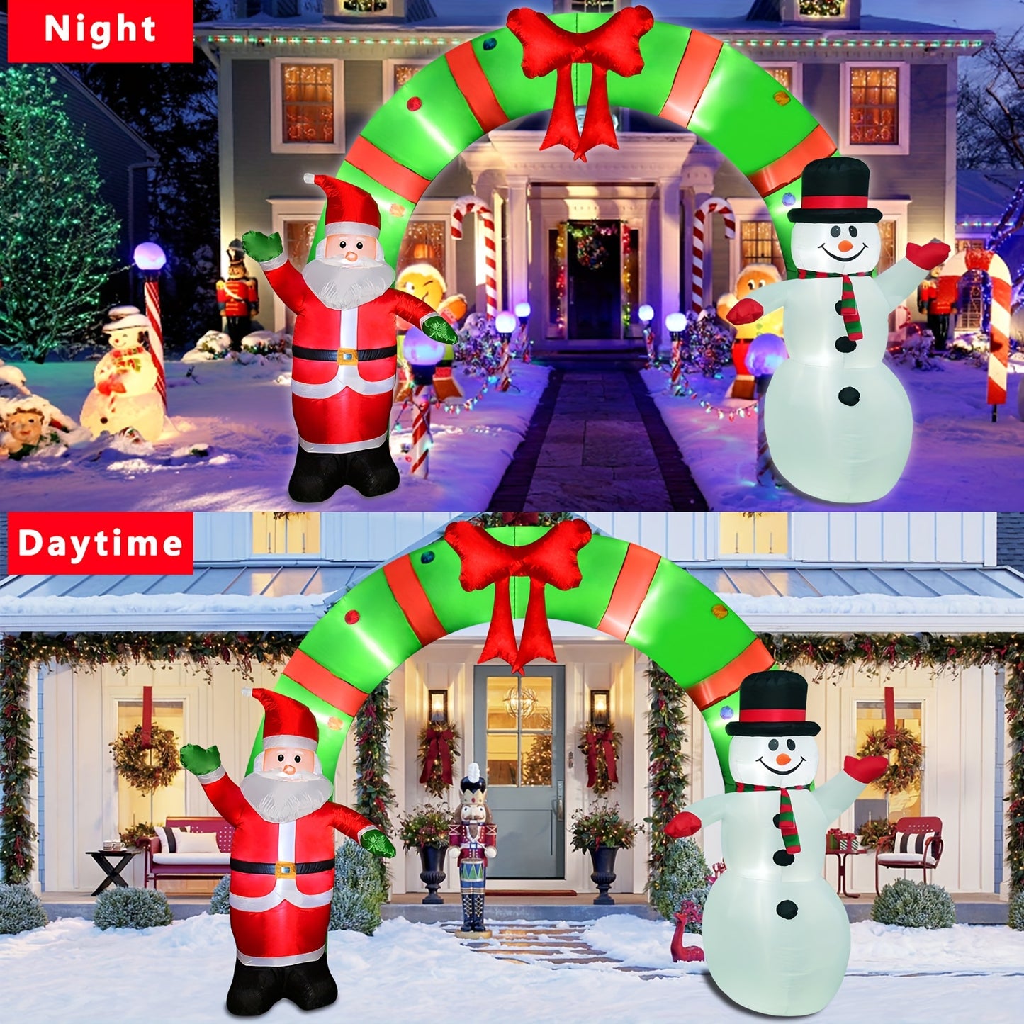 10 Ft Inflatable Archway with Built-In Led Lights, Lighted Christmas Inflatable Santa Claus And Snowman Arch Indoor And Outdoor Holiday Decorations, Large Outdoor Patio Decorations Garden Props