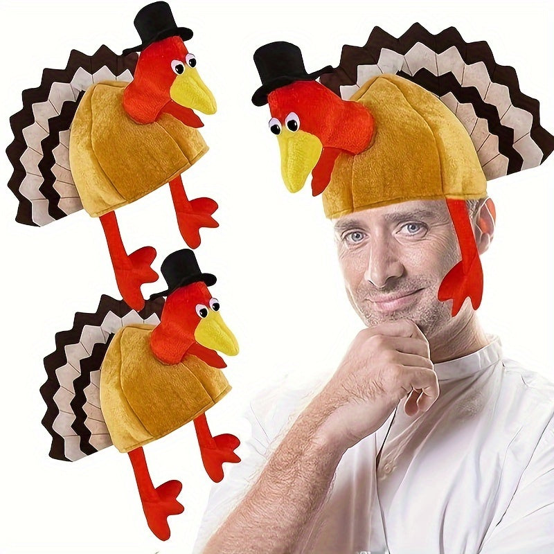 2pcs Plush Turkey Hats for Thanksgiving - Perfect for Party Costumes, Cosplay & Decorations