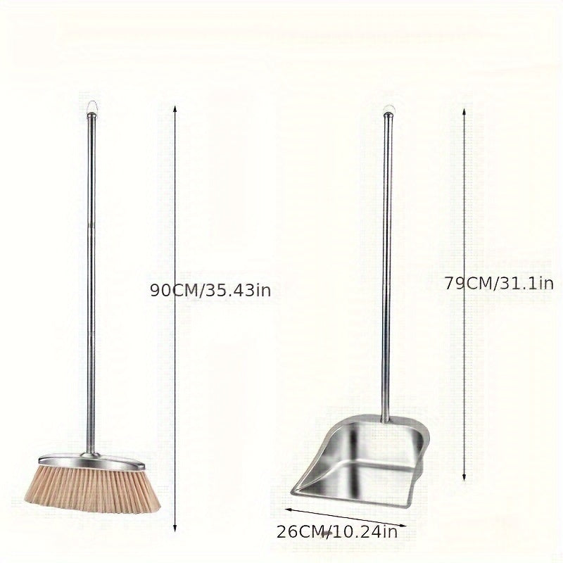 1pc Stainless Steel Broom And Dustpan Set, Durable, Beveled Edge Design For Corner Cleaning, Simple Metal Style Broom Set, Floor Cleaning Tool, For Home Office School Dorm, Cleaning Supplies, Cleaning Gadgets