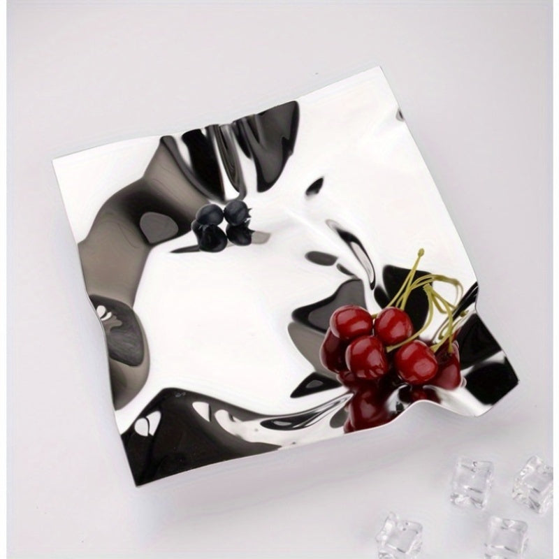 Contemporary Wave Design Decorative Tray - Stainless Steel Fruit Plate for Living Room, Irregular Metal Jewelry Organizer with Creative Ripple Pattern