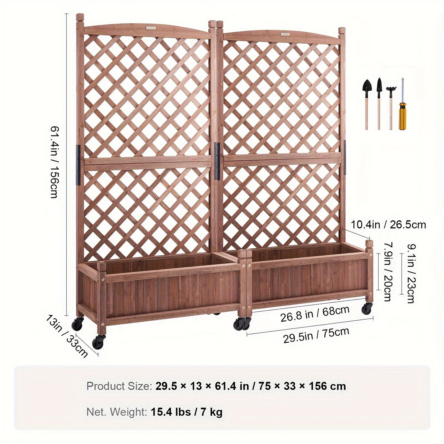 2PCS Wood Planter Box with Trellis - Large 60"x13"x61.4" Outdoor Raised Garden Bed with Drainage Holes and Free-Standing Design - Ideal for Vine Climbing Plants, Flowers, and Gardening in Garden, Patio, Balcony