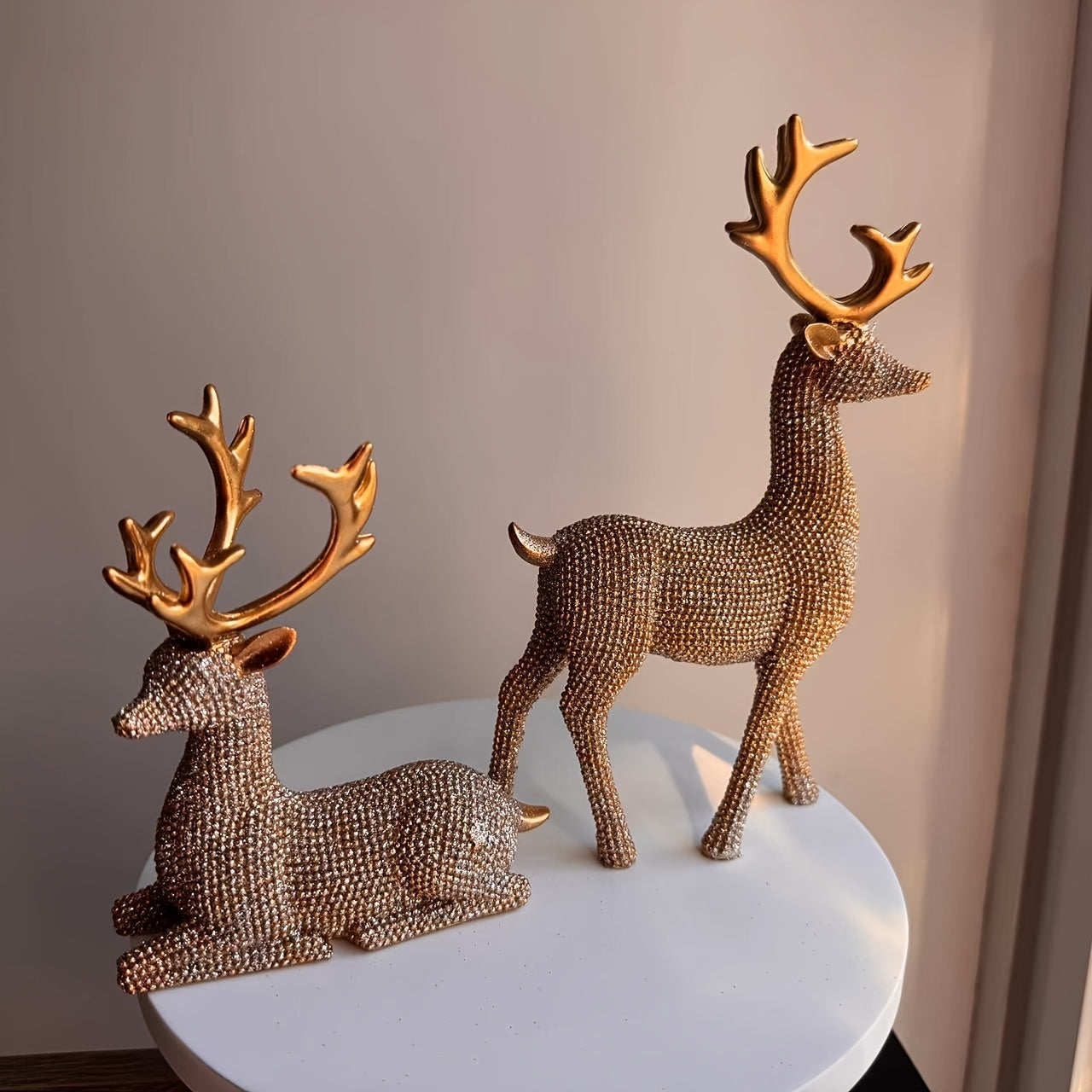 2pcs Reindeer Statue Set - Versatile Indoor/Outdoor Christmas & New Year Decor, Resin Reindeer Figurines for Home & Office Desk Display, Perfect Holiday Gift Idea, Christmas Decor