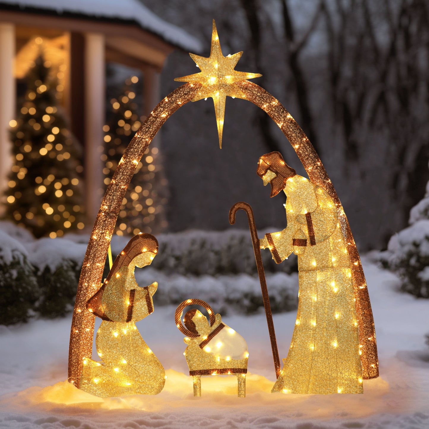 5FT Holy Family Jesus Nativity Scene Christmas Decorations Outside with 150 LED Lights for Holiday Lawn Garden, Outdoor Christmas Decorations Lighted Outdoor Nativity Set for Yard