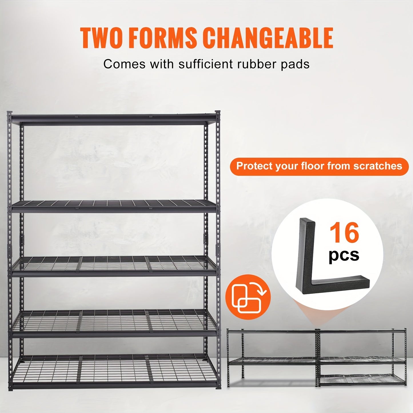 5-Tier Adjustable Storage Shelving Unit - 2000 Lbs Total Capacity, Heavy Duty Garage Shelves, Metal Organizer Wire Rack, Black, 60" L X 24" W X 78" H, Split Into Two Racks, Non-Slip Rubber Feet, Perfect For Kitchen Pantry, Ba