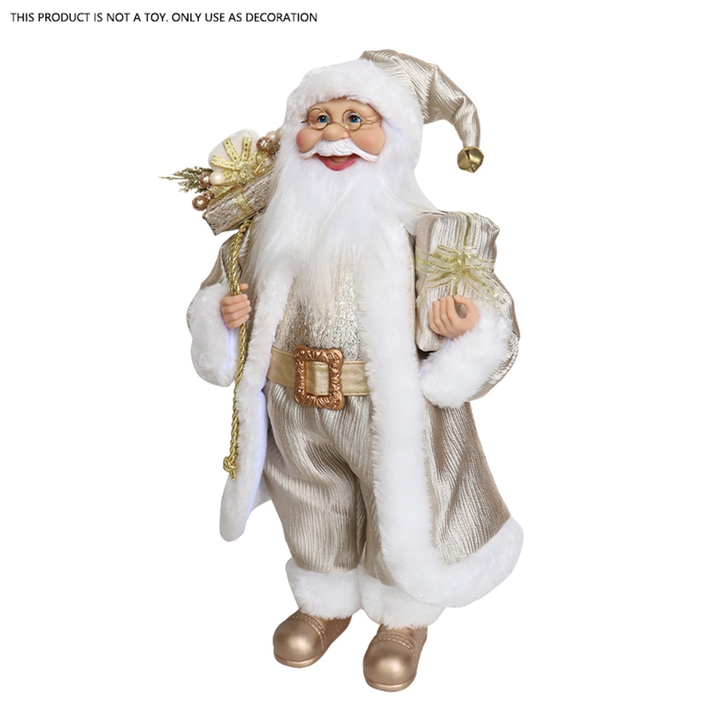 Champagne Golden Santa Claus Figurine - 18" Classic Fabric Christmas Decor, No Power Needed, Featherless Holiday Ornament for Home & Office Decoration, for Christmas