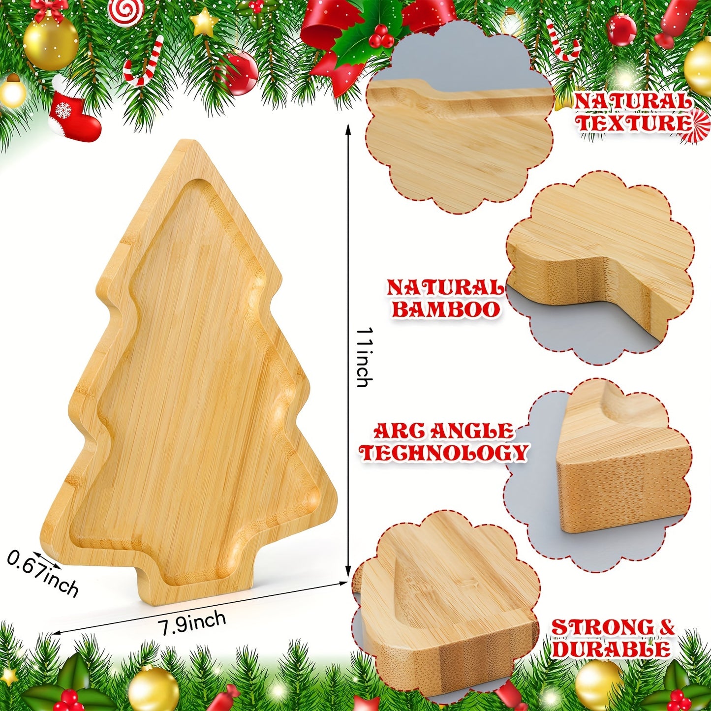 4 Pieces Wooden Christmas Tree Shaped Charcuterie Board, 11''x7.9'' Appetizer Tray, Sushi Serving Tray, Tree Snack Appetizer Platter for Home