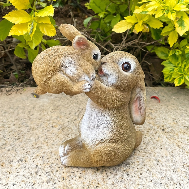 1pc Resin Rabbit Figurine, Classic Mother And Baby Bunny Playful Garden Ornament, Durable Resilient Outdoor Decor Statue, Yard Lawn Balcony Home Decor, Housewarming Gift