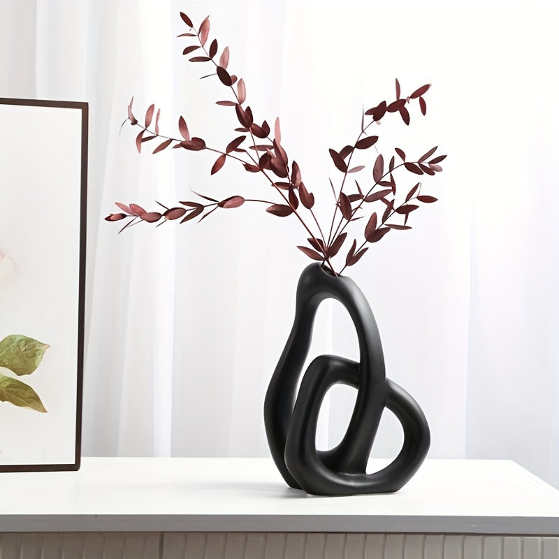 1pc Exquisite Black Love Ceramic Vase - Elegant Nordic-Style Decorative Flower Vase for Living Room, Handcrafted Home Accessories with Unique Textured Design and Modern Minimalist Look