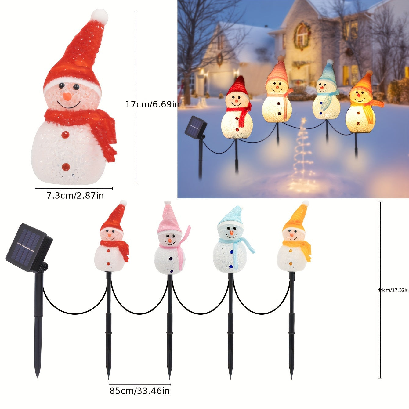 4-in-1 Solar Snowman Pile Light Christmas Patio Decoration for Front Doors, Walkways, Gardens, Lawns, Patios, Christmas Trees, Flower Beds and Winter Theme Parties