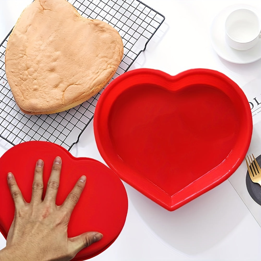 1pc Large 9-Inch Silicone Heart Shaped Cake Pan Mold - Premium Non-Stick Coating for Easy Cake Release, Perfect for DIY Baking and Creative Dessert Making, Suitable for Cakes, French Desserts, Pastries, Brownies, and Ice Cube