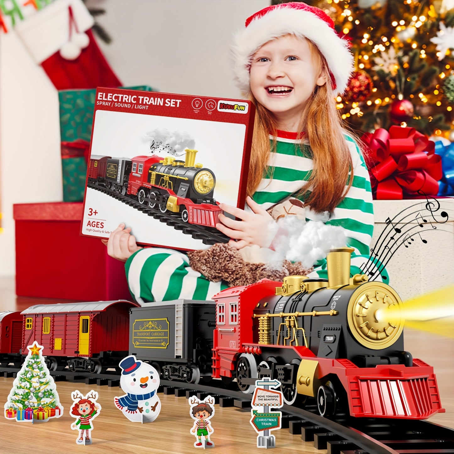 Electric Train Set for Kids Boys and Girls, Classic Christmas Train Toys, Steam Locomotive Engine, Lights & Sound, Tracks, Birthday Toy Christmas Halloween Gift