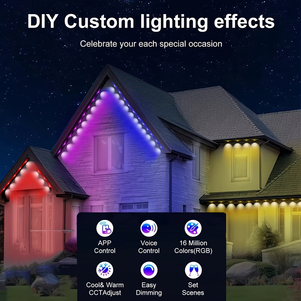 150FT/100FT/50FT, Permanent Outdoor Lights, Smart RGBIC Outdoor Lights With 75 Scene Modes, Garden Yard, 150ft With 90LED Eaves Lights Garden Decor Christmas Festival, Work With Alexa, Google Assistant