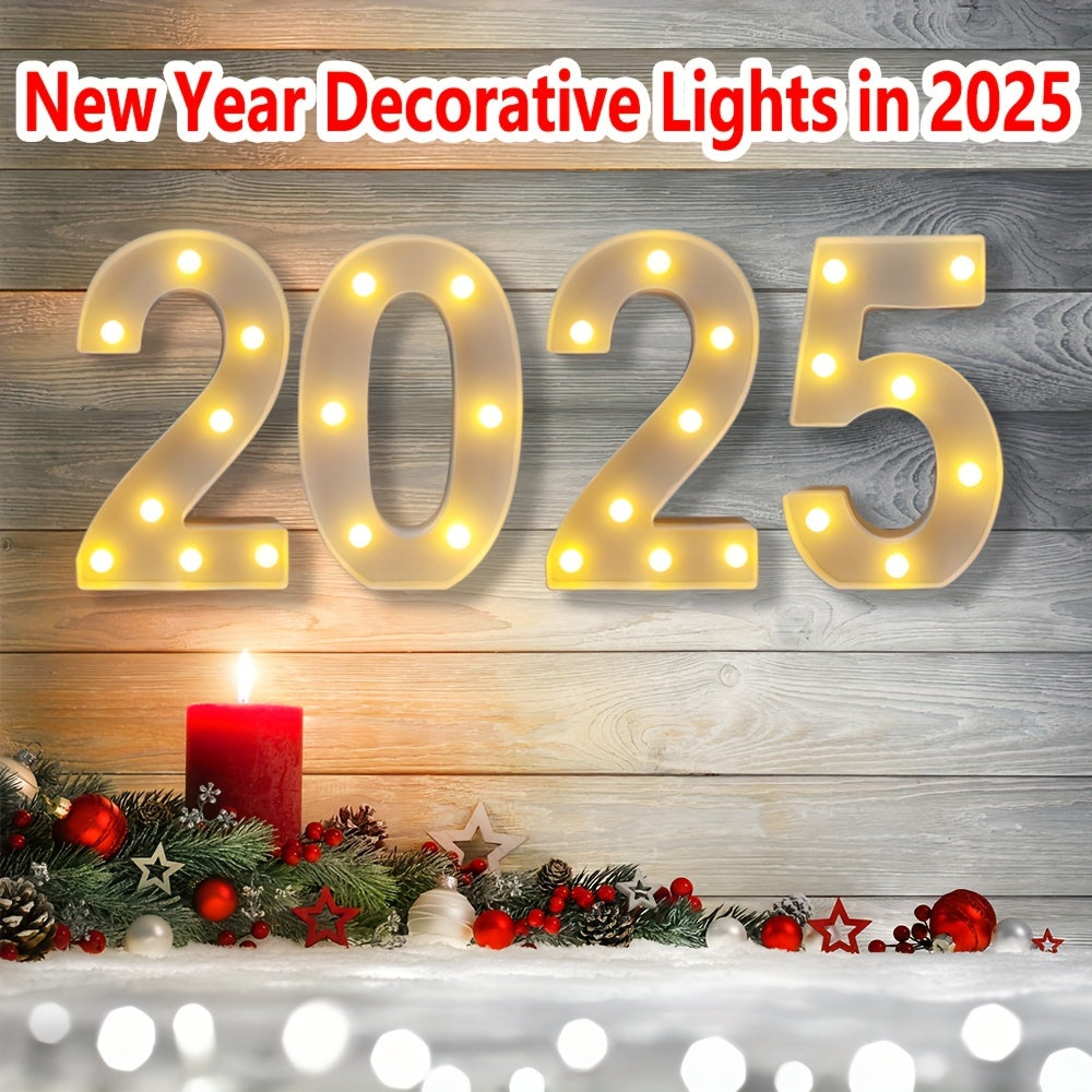 4-Pack 2025 LED Marquee Number Lights, Contemporary Style Plastic Decoration - Perfect for New Year, Universal Celebrations, and Graduation Party Supplies, Home, Bar, and Wedding Event Decor, Battery Operated (AA Batteries No