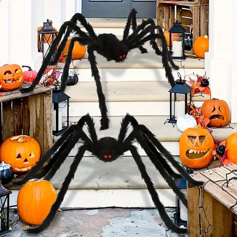 2Pcs Giant Plush Halloween Spider Decorations - 59/49/35 inches, Realistic Design, Ideal for Indoor Haunts and Outdoor Yard Scare