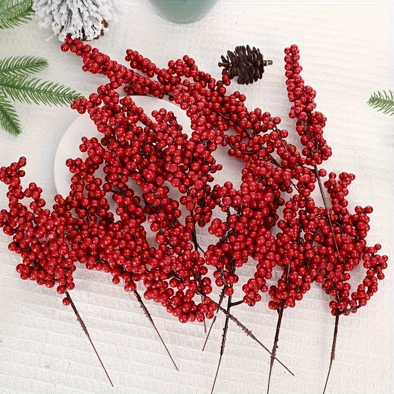 Red Artificial Berries for Christmas Tree Decor, DIY Crafts & Festive Ornaments - Durable Plastic, Ideal for Teens and Up