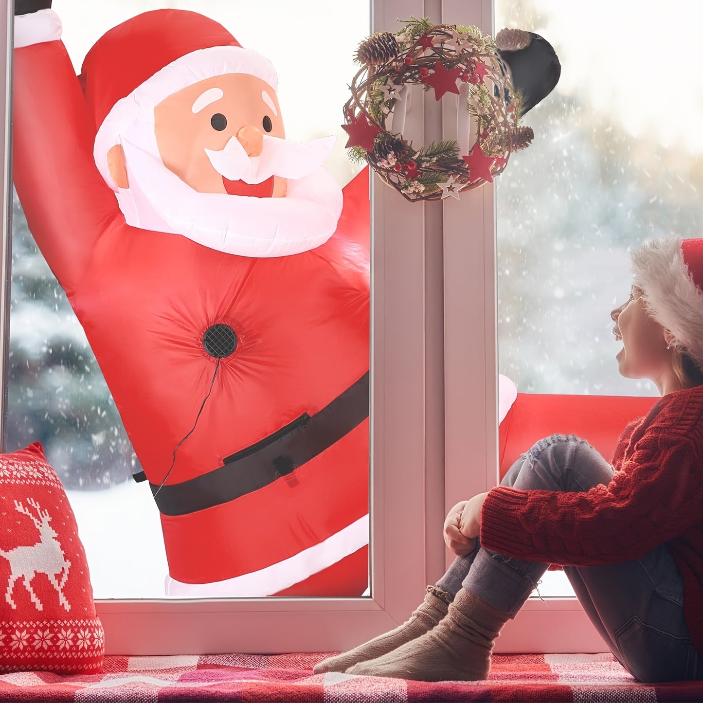 Lixada 6 Ft Hanging Christmas Inflatables Decoration, Christmas Inflatable Santa, Blow Up Inflatable For Xmas Party Indoor Decoration