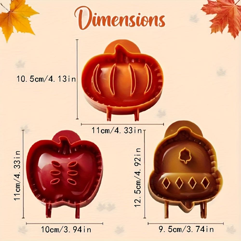 3-Piece Festive Pumpkin, Apple, and Bell Cookie Cutters - Perfect for DIY Baking and Decorating - Made of Food-Safe Plastic