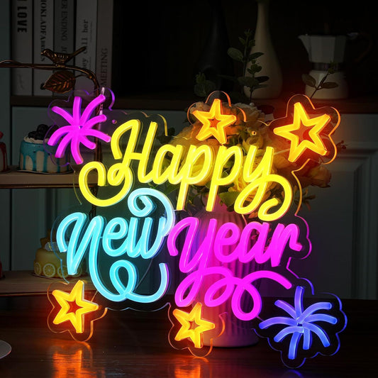 Happy New Year Neon Sign - USB Powered, Switch Control, Non-Wireless Acrylic LED Sign for Wall Hanging, Multipurpose Plastic Holiday Decor for Bedroom and New Year'S Eve Party