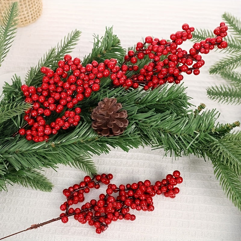 Red Artificial Berries for Christmas Tree Decor, DIY Crafts & Festive Ornaments - Durable Plastic, Ideal for Teens and Up